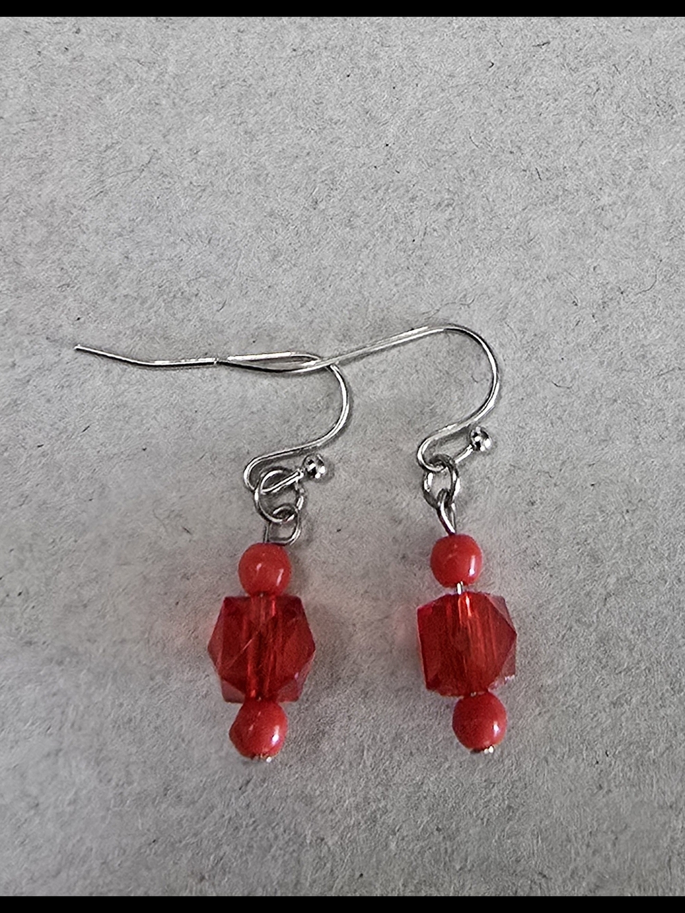 Red Bead Dangle Earrings with Crystal-Style Faceted Beads